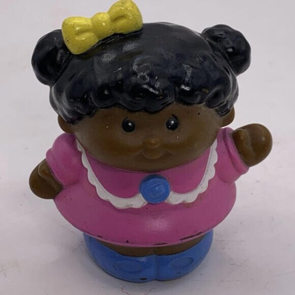 Other - Little Tikes African American Girl Figure Black Hair Pink Dress Yellow Bow